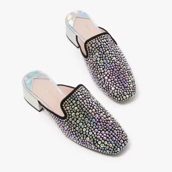 Kate Spade Mules Womens Sz 7 Life Of The Party Pavé Embellished Suede Glam Party